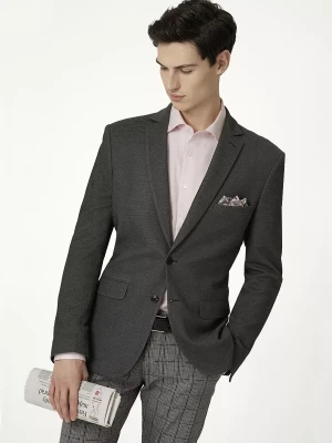 Szara marynarka z domieszką bawełny BLUE TULSA GREY slim w delikatny mikrowzór