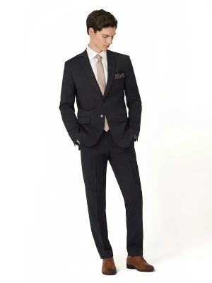 KUBENZ - Granatowy garnitur PRIME LUX NAVY SC slim - Z dodatkiem wysokiej jakości wełny - Gładki - Styl elegancki