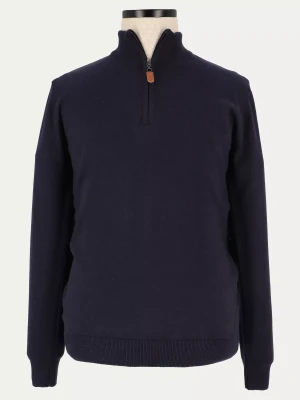 Granatowy sweter z wysoką stójką zapinaną na zamek BASIC MAUNA