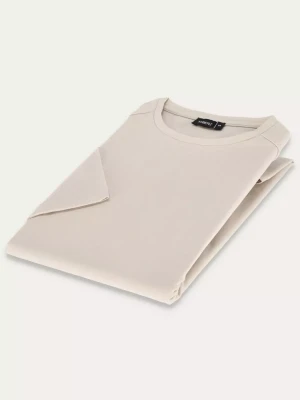 KUBENZ - Beżowy t-shirt BASE - 95% Bawełna z dodatkiem elastanu - Okrągły dekolt - Gładki - Styl casual