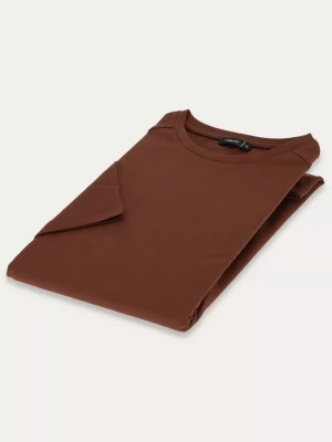 KUBENZ - T-shirt BASE - Kolor ciemny brąz - 95% Bawełna z dodatkiem elastanu - Okrągły dekolt - Gładki - Styl casual
