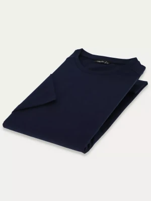 KUBENZ - Granatowy t-shirt BASE - 95% Bawełna z dodatkiem elastanu - Okrągły dekolt - Gładki - Styl casual