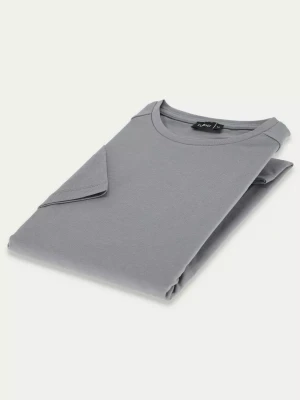 KUBENZ - Szary t-shirt BASE - 95% Bawełna z dodatkiem elastanu - Okrągły dekolt - Gładki - Styl casual