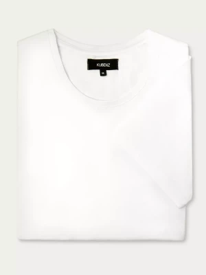 Biały z bawełnianej tkaniny gładki t-shirt z dekoltem typu round-neck regular Karl