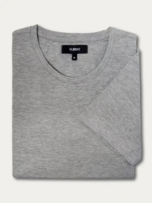 Szary z bawełnianej tkaniny gładki t-shirt z dekoltem typu round-neck regular Karl