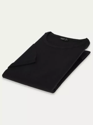 KUBENZ - Czarny t-shirt MONO -Dzianina wiskozowa - Okrągły dekolt - Styl elegancki