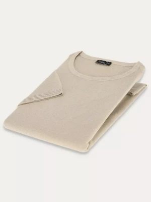 KUBENZ - Piaskowy t-shirt MONO - Dzianina wiskozowa - Okrągły dekolt - Styl elegancki