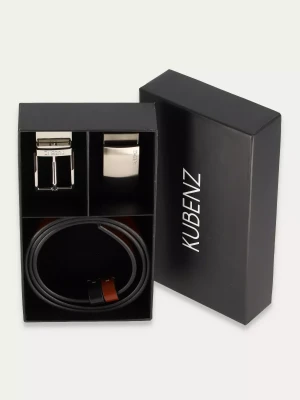 KUBENZ - Czarny/brązowy zestaw pasek BD-4w1E - 100% skóra naturalna - Styl elegancki