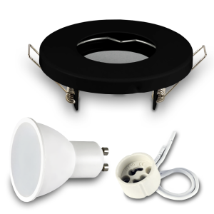 Komplet 1x oprawa halogen IP44 RIK-6 czarny + żarówka GU10 7W 6000K