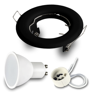 Komplet 1x oprawa halogen wpuszczana stała RIK-15 czarny + GU10 7W 6000K