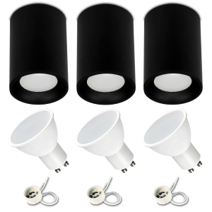 Zestaw 3x Spot sufitowy tuba VAX czarny + żarówka GU10 7W 4000K