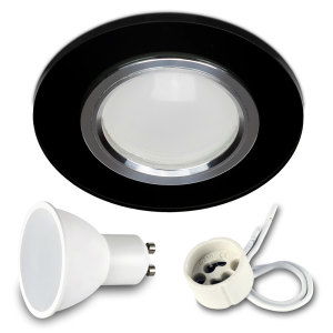 Komplet 1x Oprawa halogen okrągły szklany RIK-8 czarny + GU10 7W 6000K