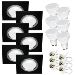 Komplet 6x oprawa halogen szklana RIK-9 czarny + GU10 7W 3000K