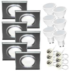 Komplet 6x oprawa halogen lustrzany RIK-9 + GU10 7W 3000K