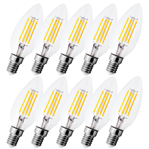 Zestaw 10x żarówka filament C35 LED E14 - mały gwint 4W=40W 420lm biała neutralna