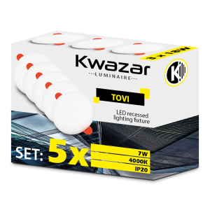 ZESTAW 5x wpuszczany panel oczko LED 4000K 230V średnica 9 cm TOVI 9W