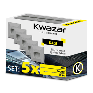 ZESTAW 5x nowoczesna lampa schodowa LED 2W IP54 KAGI szara