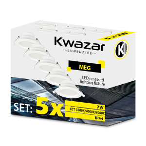 ZESTAW 5x oczko sufitowe downlight CCT LED średnica 9,5 cm IP44 MEG 7W