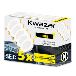 Zestaw 5x panel sufitowy podtynkowy LED 5W IP54 PIRES CCT