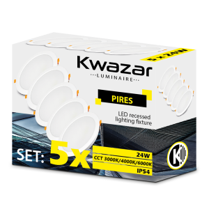 Zestaw 5x panel sufitowy podtynkowy LED 24W IP54 PIRES CCT