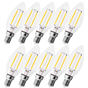 Zestaw 10x żarówka filament C35 LED E14 - mały gwint 2W=25W 210lm biała ciepła