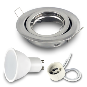 Komplet 1x ruchoma oprawa stropowa RIK-19 inox + GU10 7W 3000K