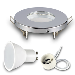 Komplet 1x oprawa halogenowa IP44 RIK-6 chrom + żarówka GU10 7W 4000K