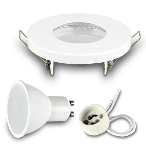 Komplet 1x oprawa halogenowa IP44 RIK-6 biały + żarówka GU10 7W 3000K