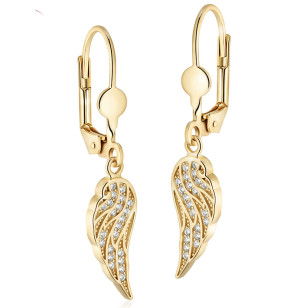Złote kolczyki damskie 585 skrzydła anioła z cyrkoniami