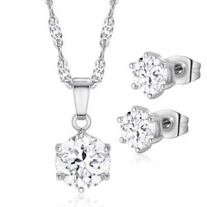 Srebrny zestaw damski 925 łańcuszek i kolczyki z cyrkoniami