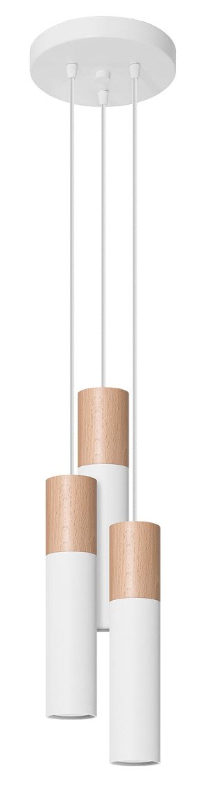 Lampa wisząca PABLO P3 biała i naturalne drewno tuba zwis
