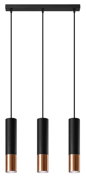 Lampa wisząca LOOPEZ 3L czarny/miedź tuba