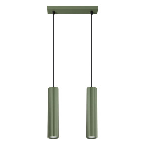 Lampa wisząca KARBON 2 zielona oliwka – podwójna lampa sufitowa w oliwkowym kolorze do salonu i jadalni