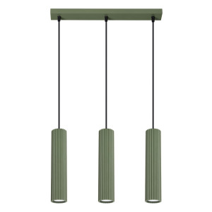 Lampa wisząca KARBON 3L zielona oliwka – potrójna lampa sufitowa liniowa w oliwkowym kolorze do salonu i jadalni