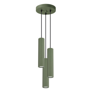 Lampa wisząca KARBON 3P zielona oliwka – potrójna lampa sufitowa punktowa w oliwkowym kolorze do salonu i jadalni