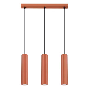 Lampa wisząca KARBON 3L ochra czerwona – potrójna lampa sufitowa liniowa w czerwonym odcieniu do salonu i jadalni