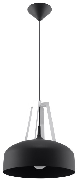 Lampa Wisząca Casco Czarna/białe Drewno Zwis E27