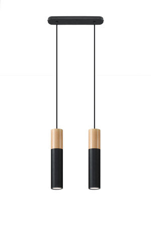 Lampa wisząca PABLO 2 czarna i naturalne drewno