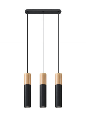 Lampa Wisząca Pablo 3 Czarna I Naturalne Drewno