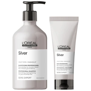 LOréal Professionnel Silver - Zestaw do Włosów Siwych i Rozjaśnianych - Szampon 500 ml + Odżywka 200 ml