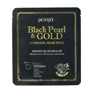 Petitfee - Black Pearl & Gold Hydrogel Mask Pack, 32 g - rozświetlająca hydrożelowa maska do twarzy