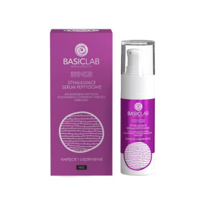 BASICLAB - Stymulujące serum peptydowe 15% kompleksu peptydów, 5% kompleksu czynników wzrostu, mikroigły, Napięcie i Ujędrnienie, 30ml