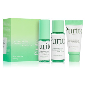 PURITO SEOUL - Wonder Releaf Centella Mini Kit Unscented, Zestaw mini kosmetyków z wąkrotą azjatycką, 2x15ml,1x30ml