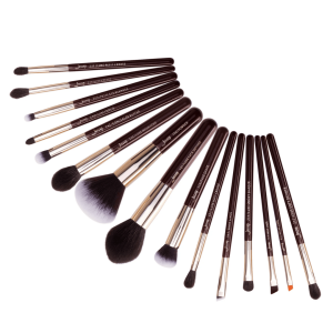 Jessup - Zinfandel Mix Hair Brush Set, 15 szt. - zestaw pędzli do makijażu twarzy i oczu brązowy ze złotem