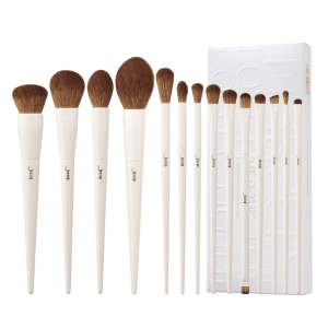 Jessup - Light Gray Comprehensive Brush Set, 14 szt. - zestaw pędzli do makijażu twarzy i oczu śmietankowy
