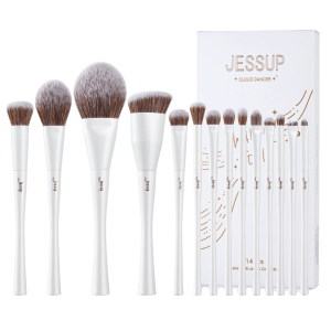 Jessup - Makeup Brushes Collection, 14 szt. - zestaw pędzli do makijażu twarzy i oczu jasnoszarych
