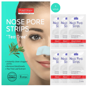 PUREDERM - Nose Pore Strips, 6 szt. - oczyszczające plastry na nos z drzewem herbacianym
