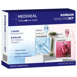 MEDIHEAL - Korean Skin Care Set - zestaw nawilżająco-regenerujący do twarzy z 2 maskami w płachcie i rollerem do masazu twarzy