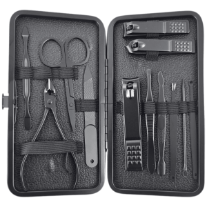 ECARLA - Zestaw akcesoriów do manicure i pedicure w etui w kolorze czarnym, 12 szt
