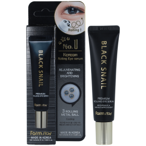 FARMSTAY - Black Snail Premium Rolling Eye Serum, Koreańskie serum pod oczy z ekstraktem ze śluzu czarnego ślimaka, 25ml